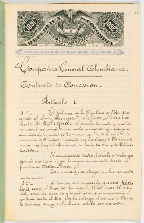 Contrato de concesión del Ferrocarril de Panamá a la fronte