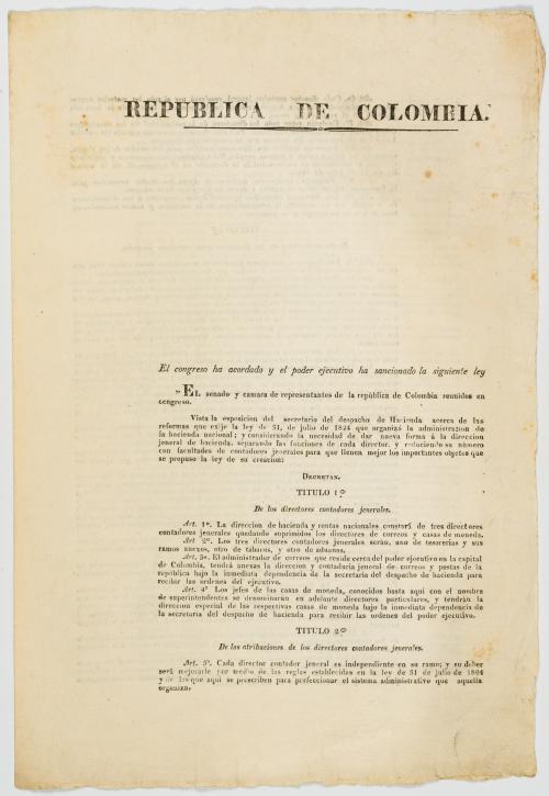 Santander, Francisco de Paula : Leyes impresas promulgadas 