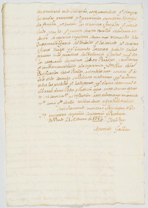 Gálvez, José de  : Manuscrito copia de carta del Rey escrit