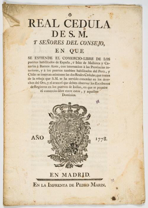 [Gálvez, José de] : [Indias] Real Cédula de S.M. y Señores 
