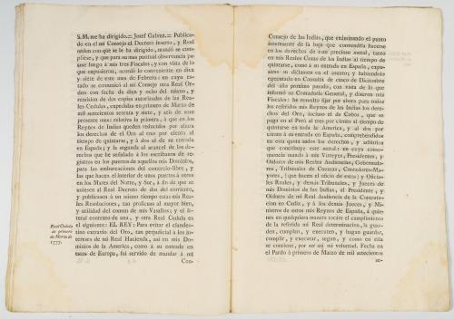 [Gálvez, José de] : [Indias] Real Cédula de S.M. y Señores 