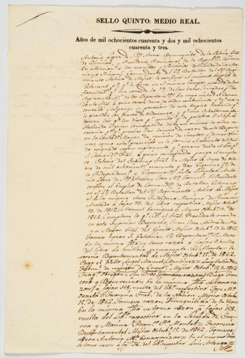 Manuscrito mexicano sobre batallones