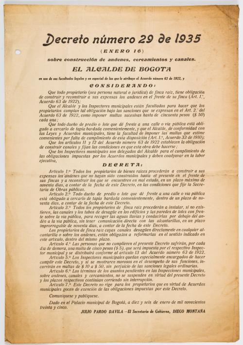 Dávila, Julio Parra; Montaña, Diego : Decreto número 29 de 