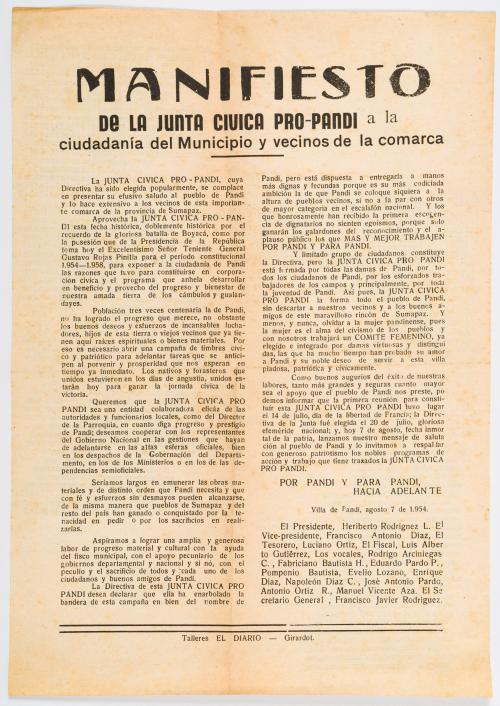 VV.AA. : Manifiesto de la Junta Cívica Pro-Pandi a la ciuda