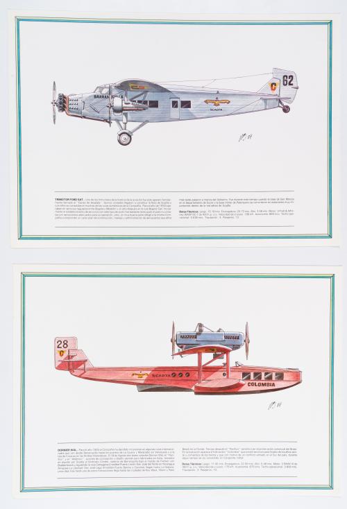 Colección de grabados de modelos de aviones y avionetas de 