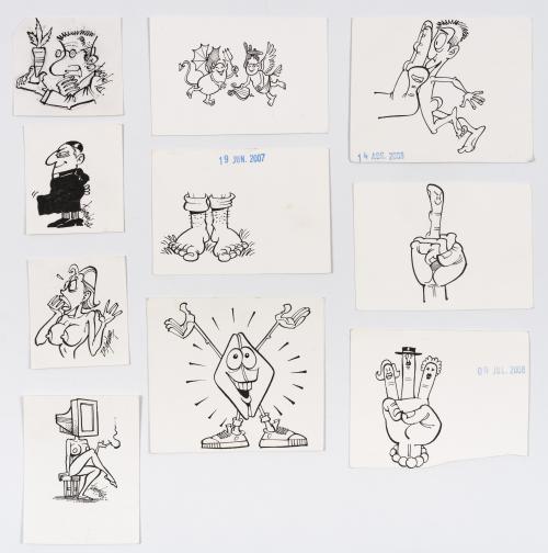 Colección de caricaturas de signos, símbolos, gestos y obje