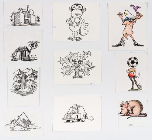 Colección de caricaturas de plantas, animales, paisajes y v