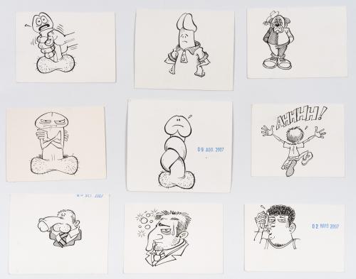 Colección de caricaturas satíricas sobre la figura masculina