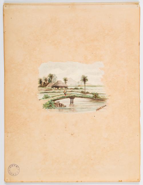 E. Suárez, María : Dibujo de paisaje a la orilla de un río