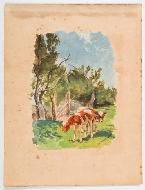 Portocarrero, J. M. : Dibujo de terneros en llanura