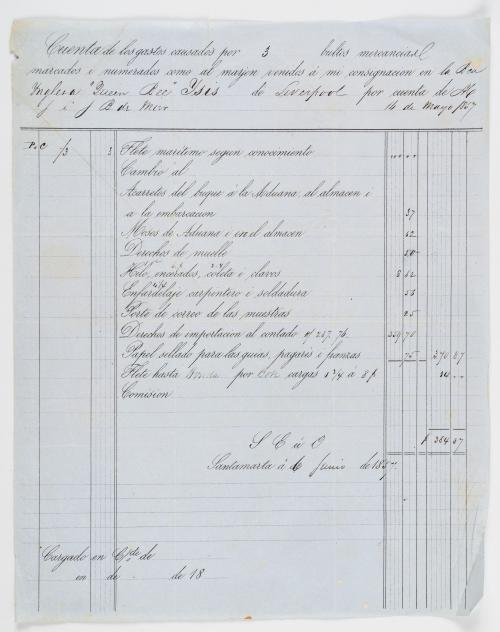 Documentos manuscritos sobre los gastos de comercio entre B