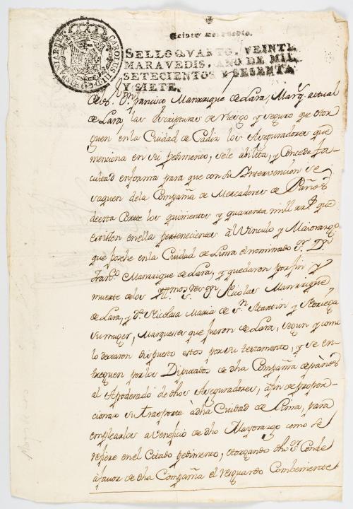 Manuscrito que señala la suma heredada por Francisco Manriq