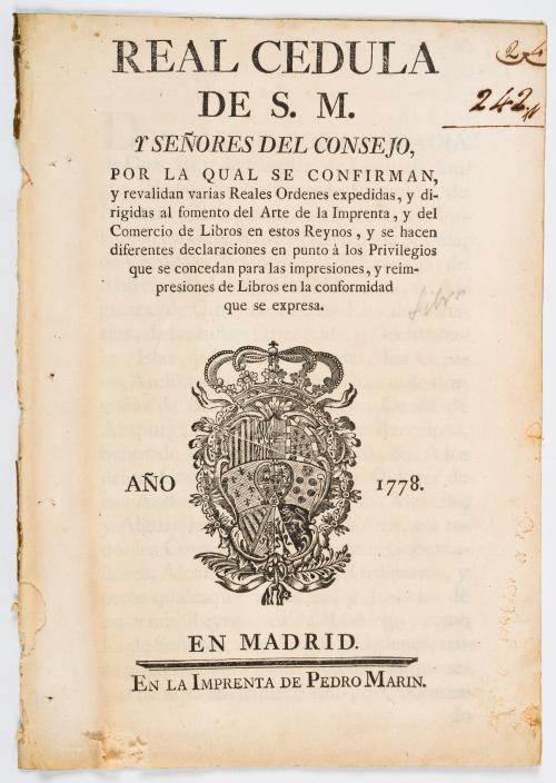 Real Cédula de S.M. y señores del consejo por la cual se co