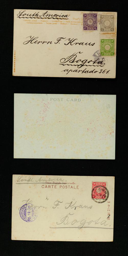 Tres Tarjetas Postales Históricas de Japón a Bogotá - Famil