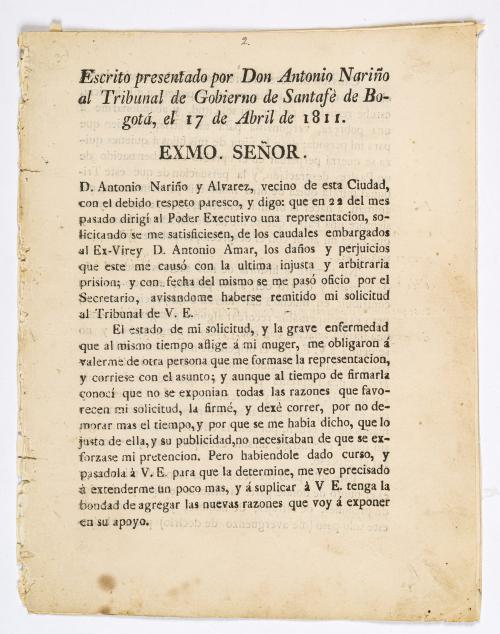 Nariño, Antonio : Escrito presentado por Don Antonio Nariño