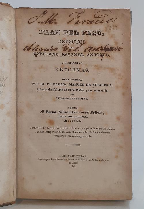Vidaurre, Manuel de  : Plan del Perú, defectos del Gobierno