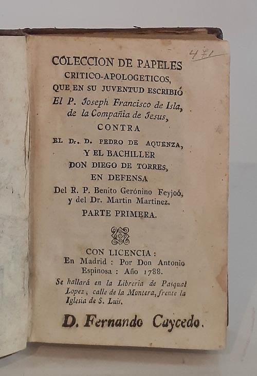 la Isla, Joseph Francisco de : Colección de papeles crític