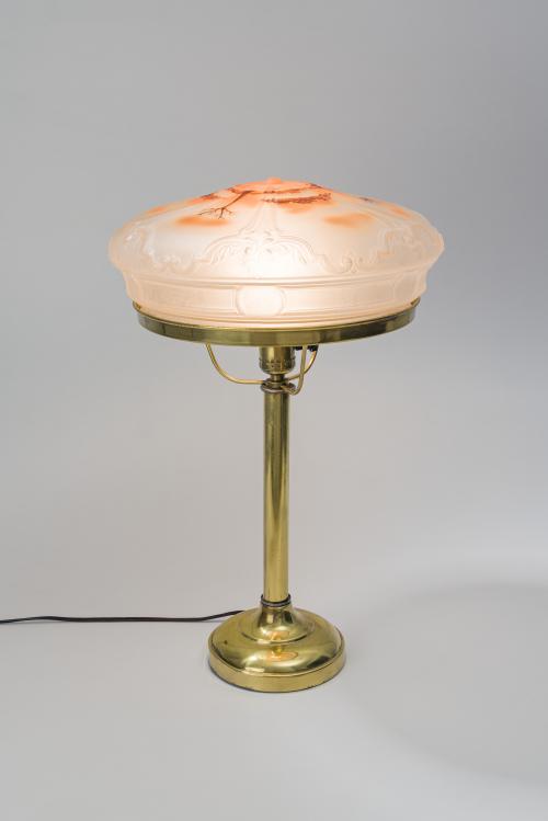 Lámpara de mesa Atomo Art Decó dorada tráslucida