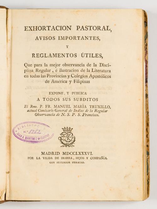 Truxilo, Manuel María : Exhortacion Pastoral Americana