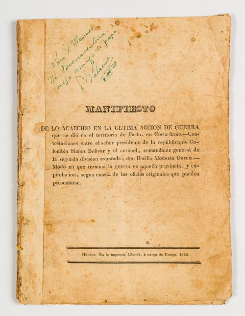 Bolívar, Simón/ García, Basilio Modesto : Manifiesto de lo 
