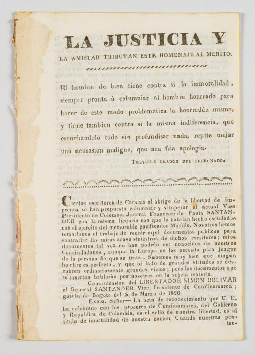 Anónimo. Firman "Unos colombianos". : La justicia y la amis