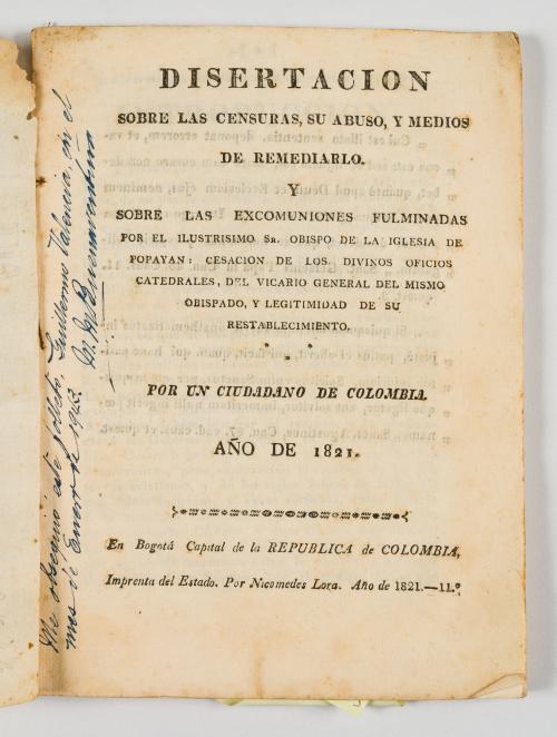 Por un ciudadano colombiano. Anonimo : Disertación sobre la