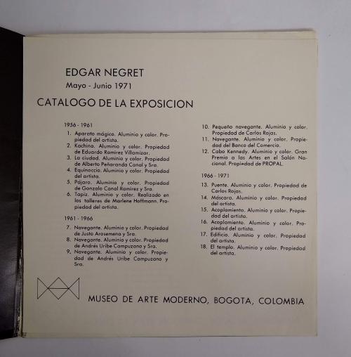 Negret, Edgar  : Catálogo de la exposición "Esculturas de E