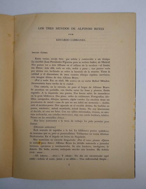 Carranza, Eduardo : Los Tres mundos de Alfonso Reyes