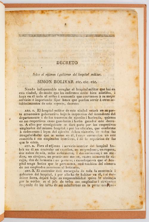 Bolívar, Simón : Decreto Sobre el réjimen i gobierno del ho