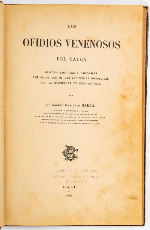 García, Ovidio  : Los ofidios venenosos del Cauca