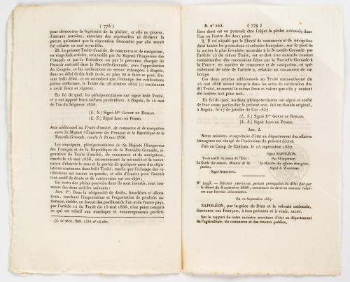 Napoleon III : Décret Impérial portant promulgation du Trai