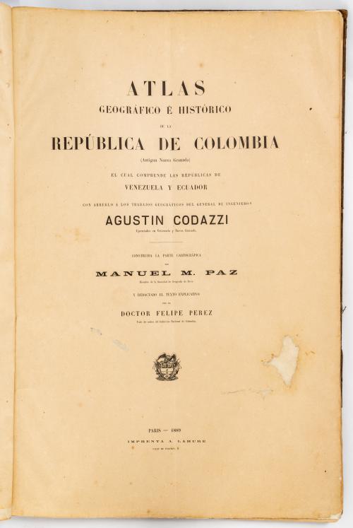 Paz, Manuel María : Atlas Geográfico e Histórico de la Repú