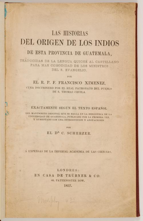 Ximénez, Francisco : Las historias del origen de los indios
