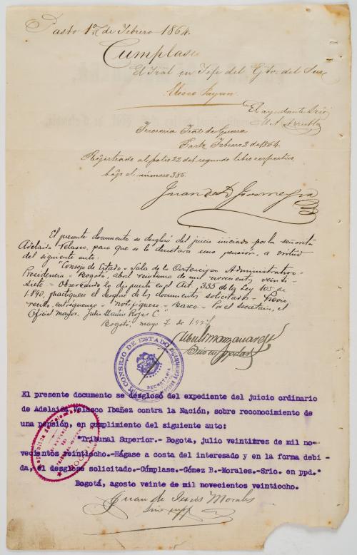 Mosquera, Tomás Cipriano de : Documento firmado por el Pres